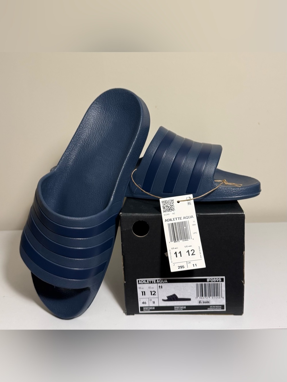 Adidas Adilette Aqua Slide Sandals in Navy Blue